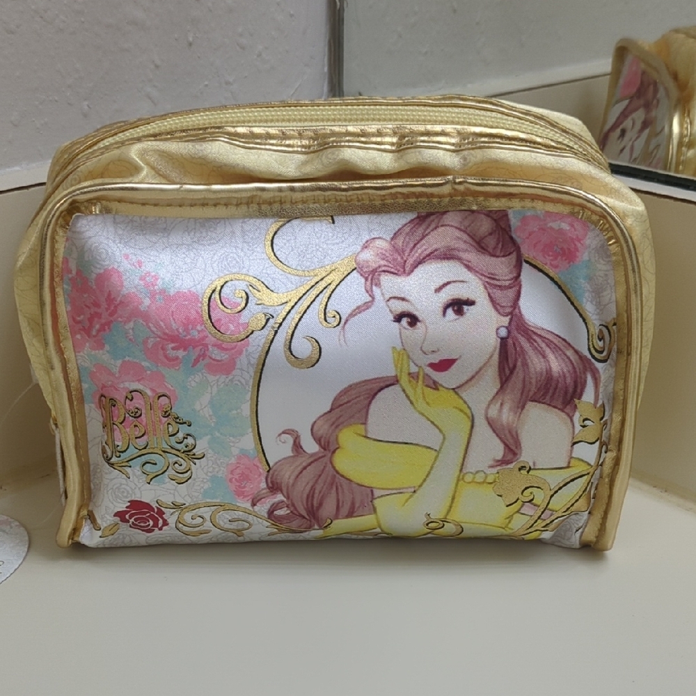 Disney Gold and Pink Cosmetic Bag with Princess Design